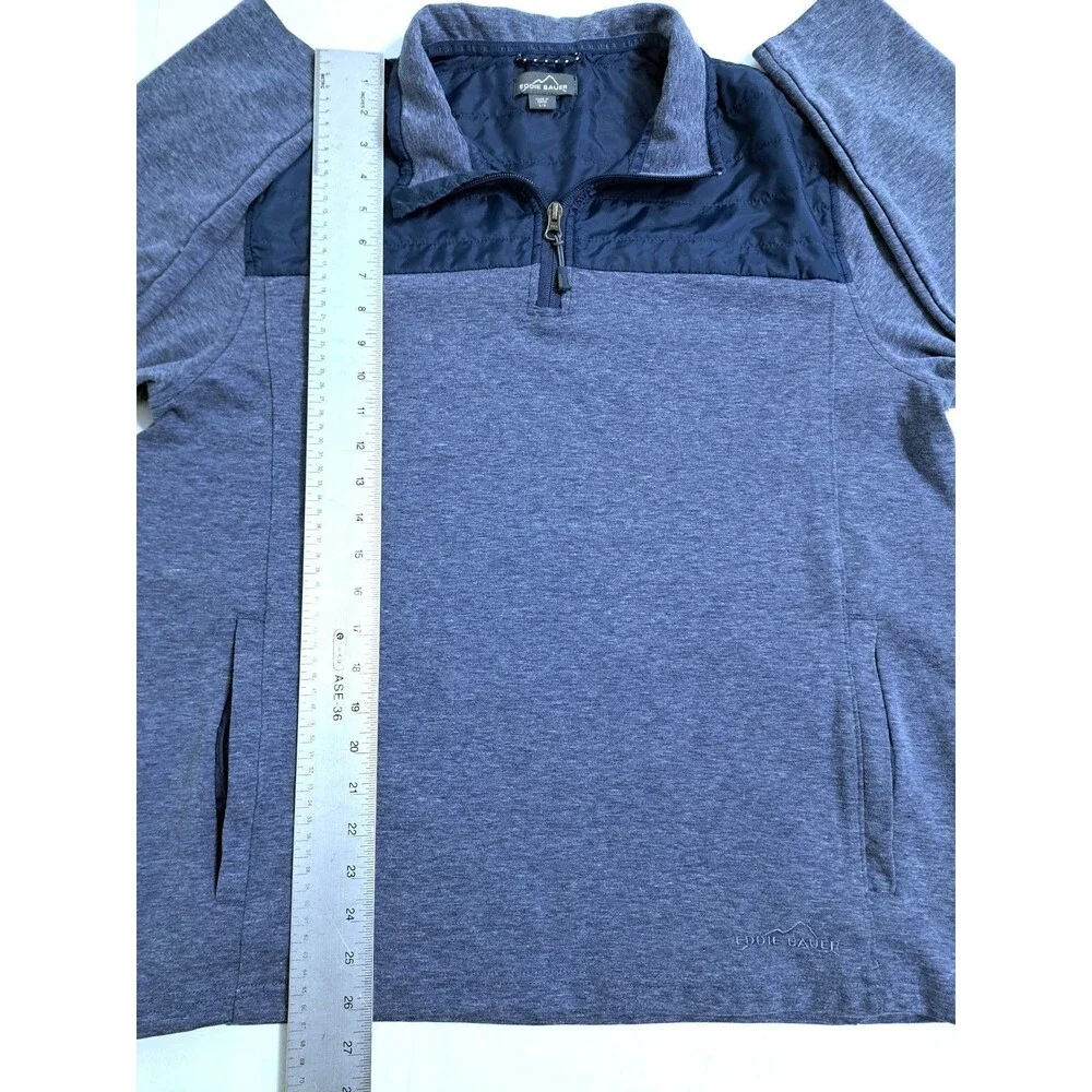Eddie Bauer Men's Large Mixed Media Zip Pullover Blue Fleece Sweater Trail